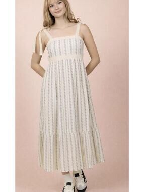 New Very J, Floral Stripe Lace Trim Midi Dress Size S | SML